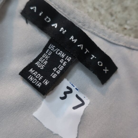 Womens Aidan Mattox Gray Silver Sequin Cap Sleeve Midi Sheath Pencil Dress 14 - Picture 13 of 16